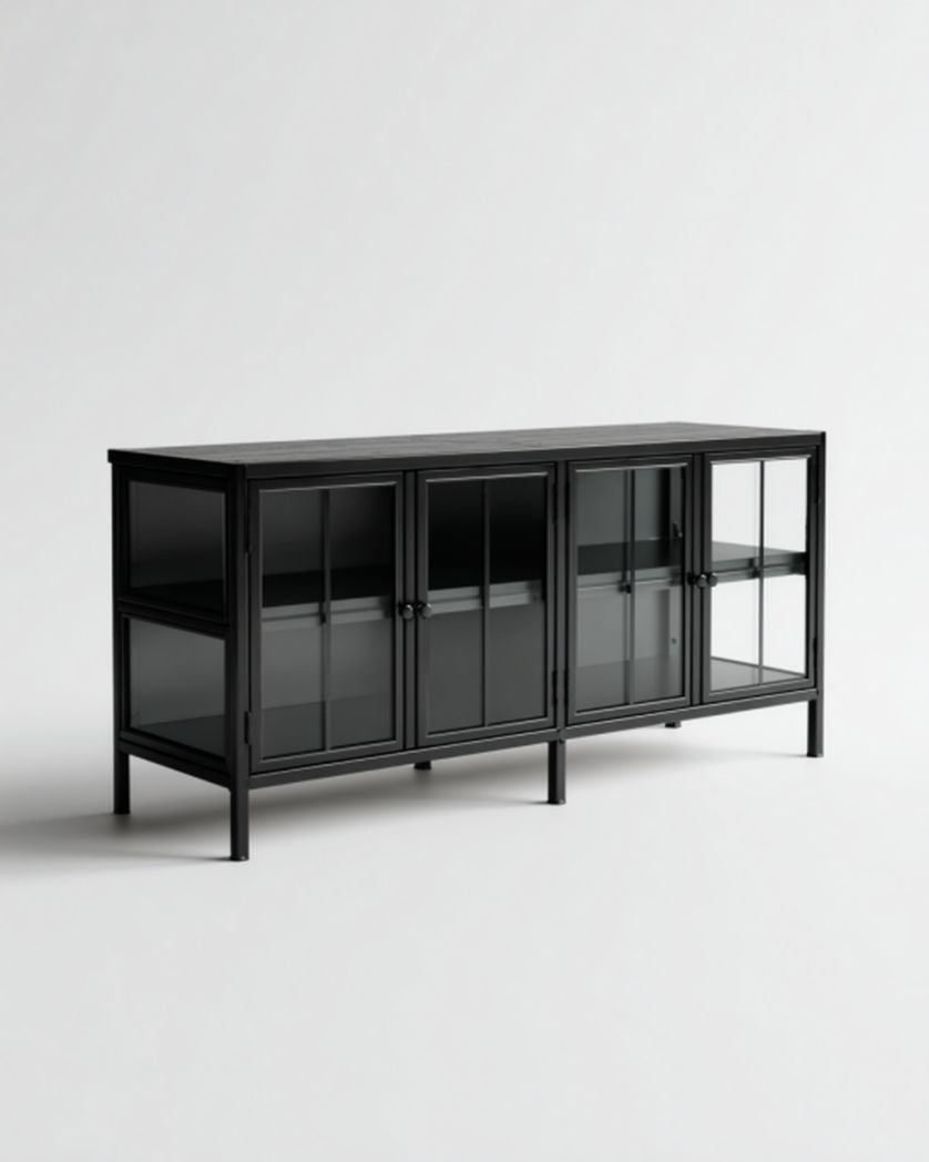 Buffet en métal et verre pour salle à manger - 150 x 40 x 80cm