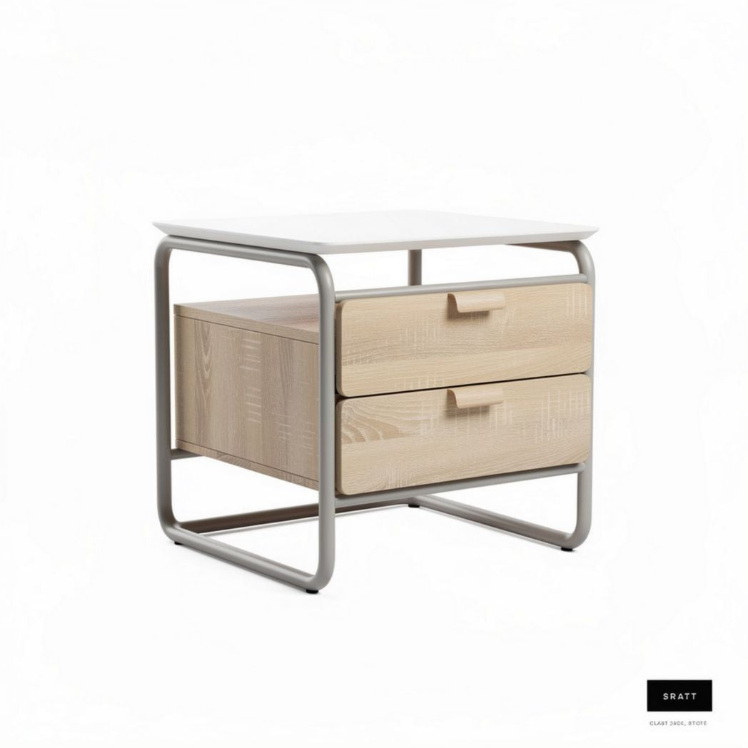 Table de chevet avec tiroirs pour chambre en bois et métal - 40 x 50 x 60cm