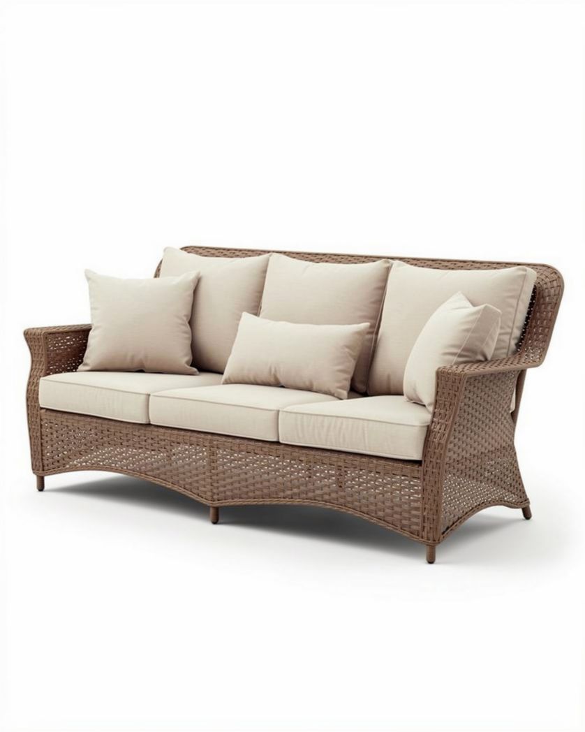Canapé en rotin tressé pour espace extérieur avec coussins - 200 x 90 x 85cm