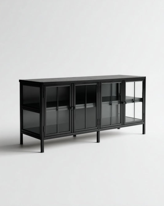 Buffet en métal et verre pour salle à manger - 150 x 40 x 80cm
