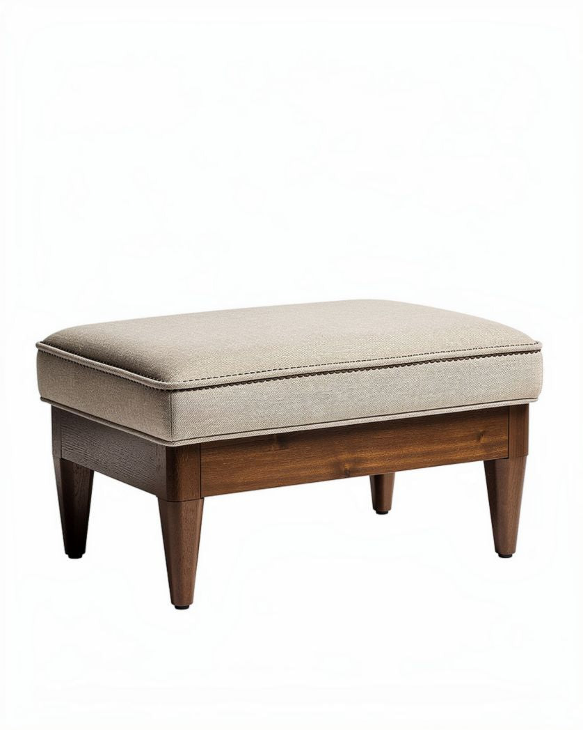 Pouf en tissu pour salon avec pieds en bois - 40 x 40 x 30cm